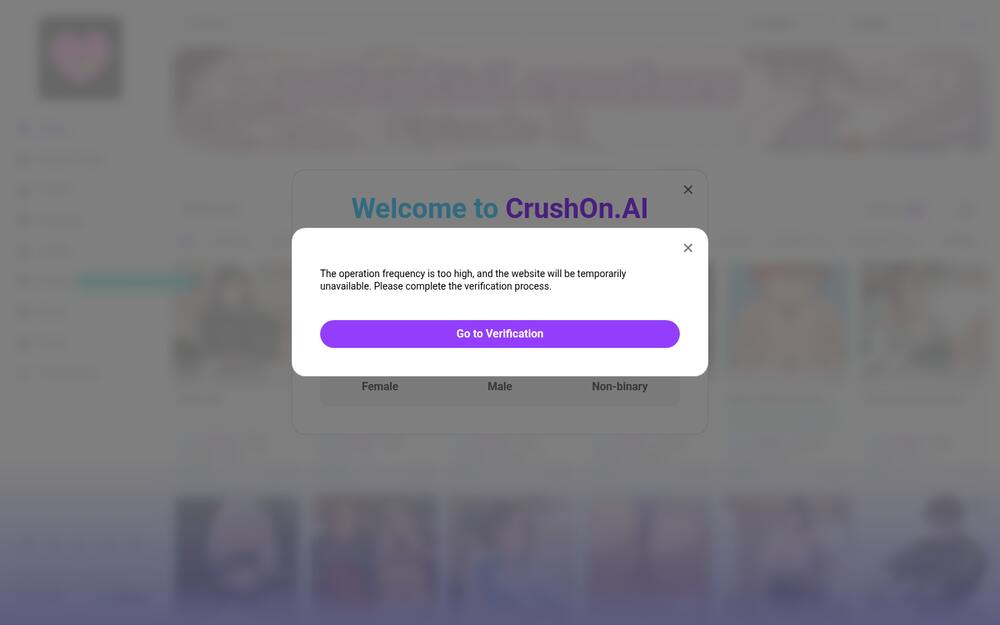 CrushOn AI home page advertising no-filter NSFW character chat