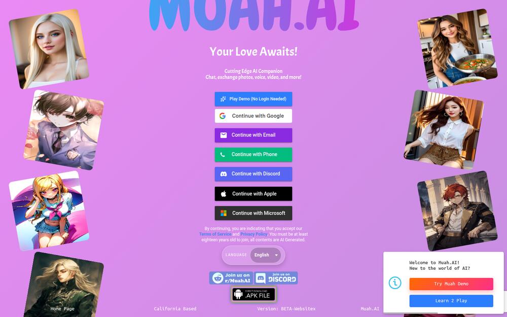 Sign in with email, phone, Discord, Apple or Microsoft, or try the demo without an account.